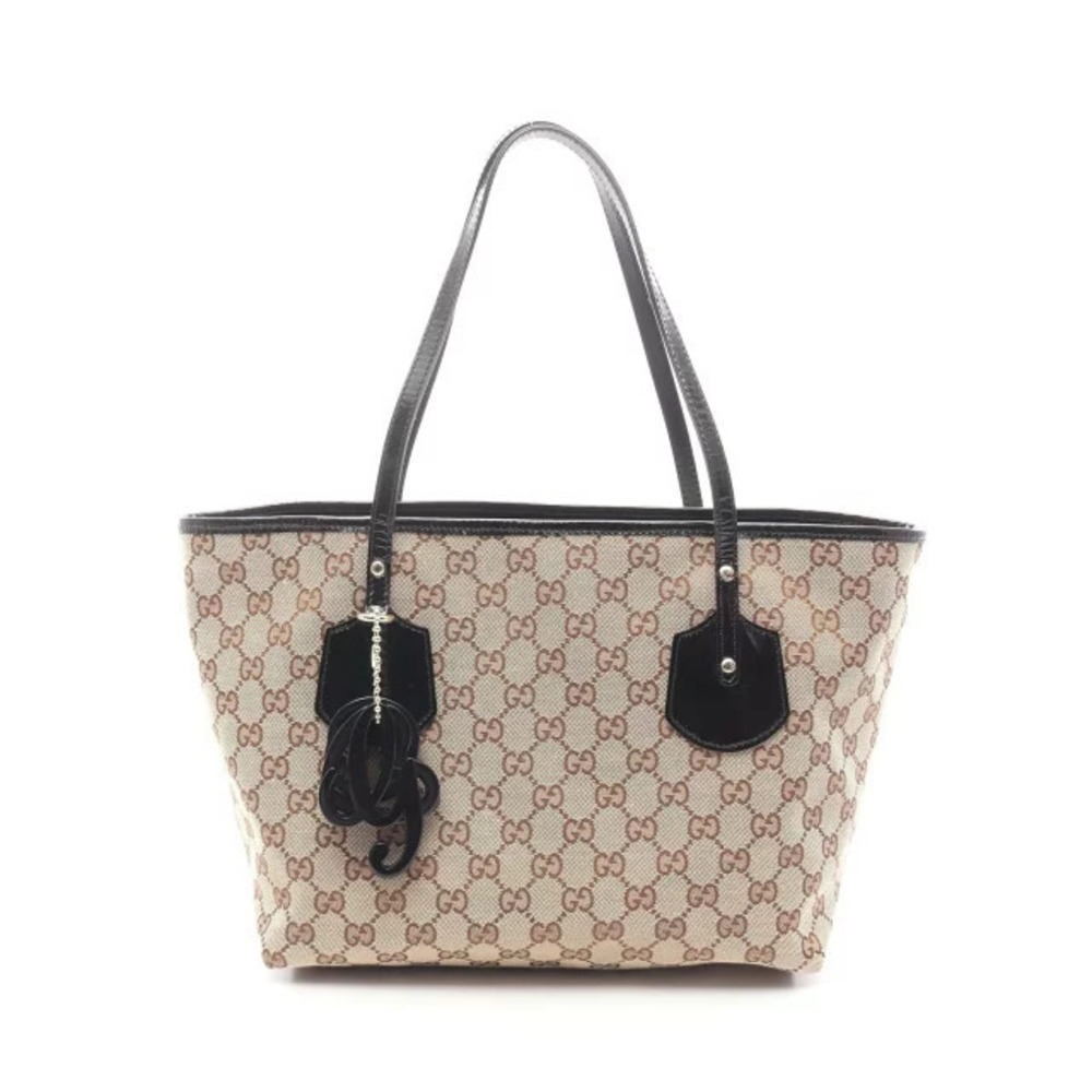 Gucci GG Canvas Tote Bag Patent Vernis Leather Beige Cream Black